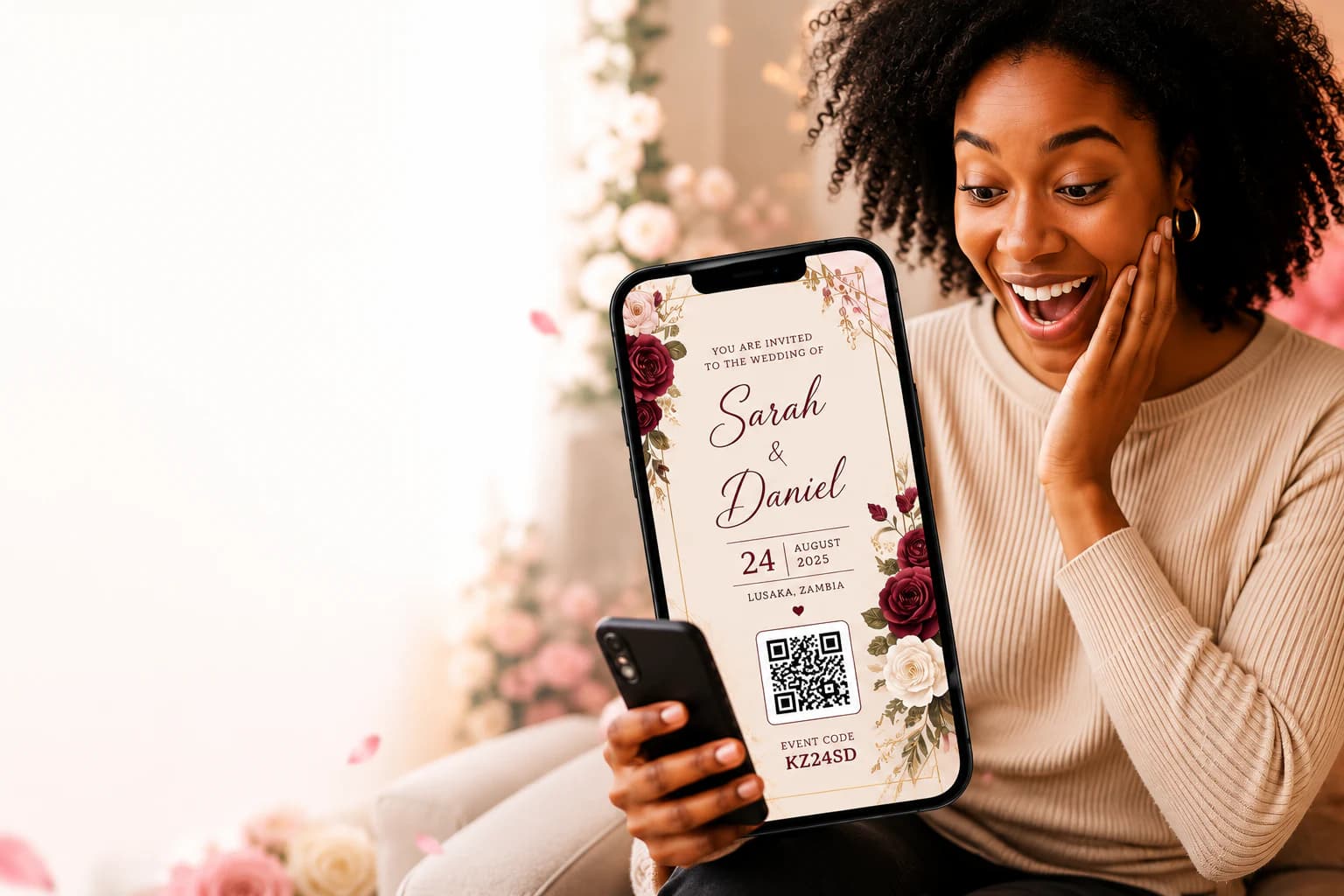 A guest delighted by a Kezivents digital wedding invitation